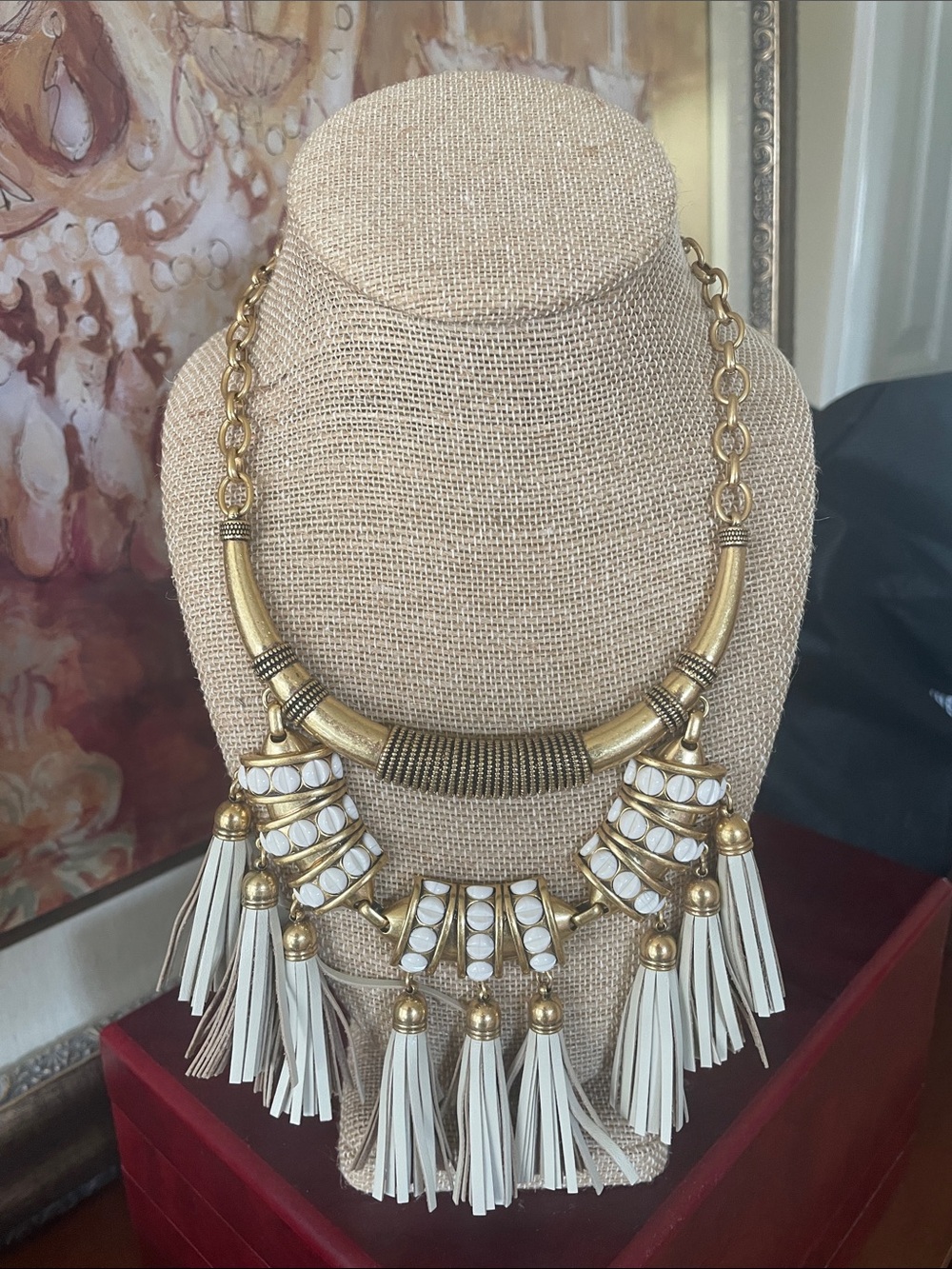 Stella & Dot Gold Necklace with Ivory Tassels
